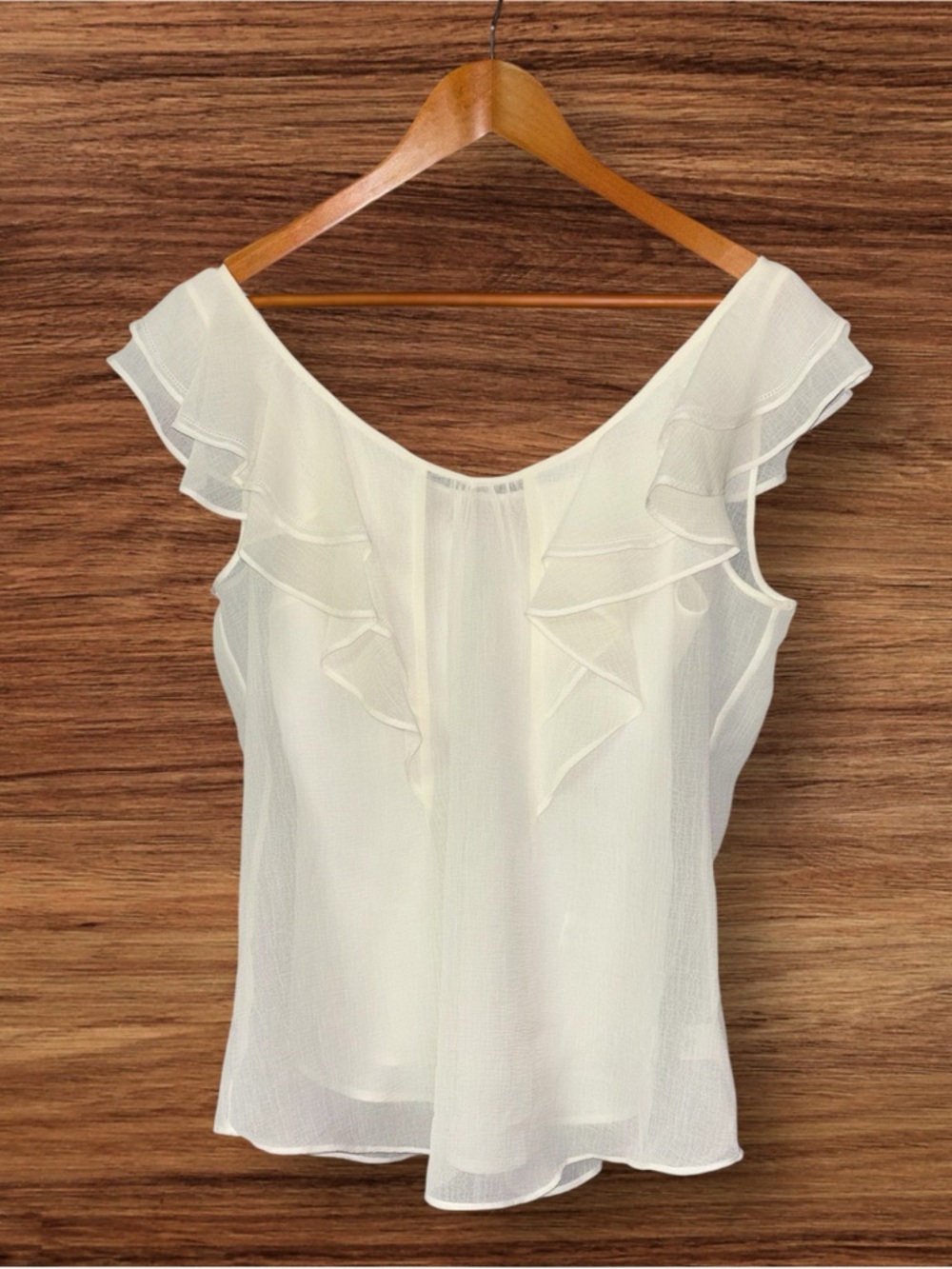 Elle Ivory Colored Short Sleeve Ruffle Chiffon Blouse
